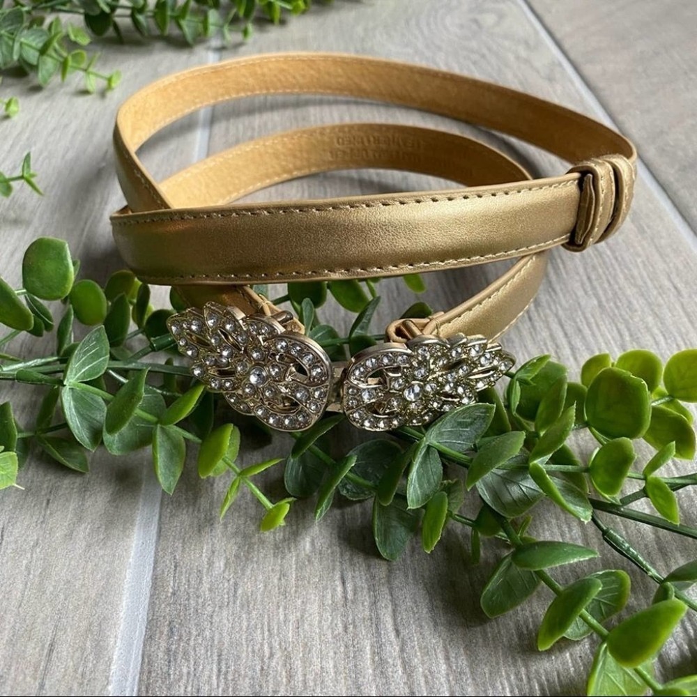 Metallic Gold Crystal embellished Hook buckle belt Medium